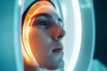 Young caucasian male experiencing advanced medical imaging technology
