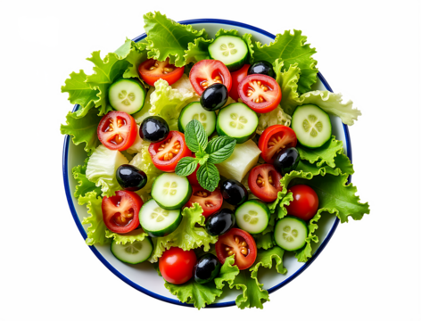 Fresh Salad With Lettuce Tomatoes Cucumbers Olives And Mint isolated on a transparent background image
