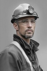 Naklejka premium Coal miner wearing protective gear and looking serious