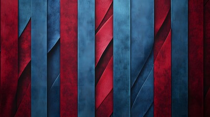 Digital illustration of parallel, overlapping, angular red and blue stripes creating a textured, abstract background.