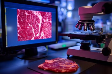 Raw meat analysis in laboratory with modern microscope technology
