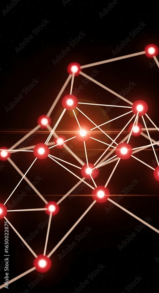 Poster abstract digital network of glowing red nodes and lines on a dark background