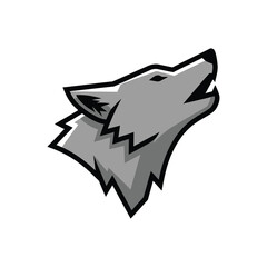 Stylized Grey Wolf Head Howling Mascot Logo Design Vector Illustration.