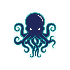 Stylized Dark Blue and Teal Octopus Logo Design.