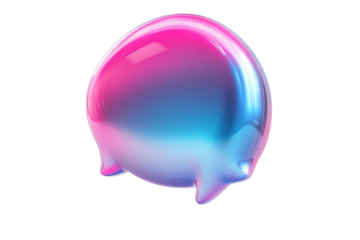 Glossy pink and blue gradient speech bubble isolated on transparent background. Gradient speech bubble icon with bright blue and pink tones isolated on white background, 3d rendering.