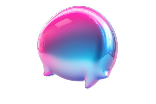 Glossy pink and blue gradient speech bubble isolated on transparent background. Gradient speech bubble icon with bright blue and pink tones isolated on white background, 3d rendering.