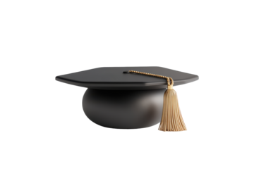 Black graduation cap with gold tassel isolated on transparent background. Graduation cap icon in black with a golden tassel sleek isolated on white background.