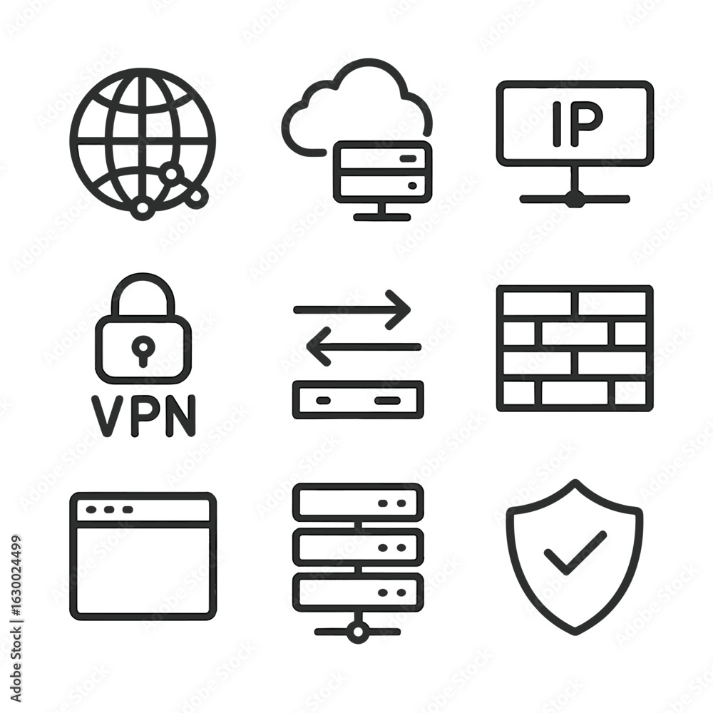 Poster internet connection icons. outline icon set of internet connection: globe with network, cloud server