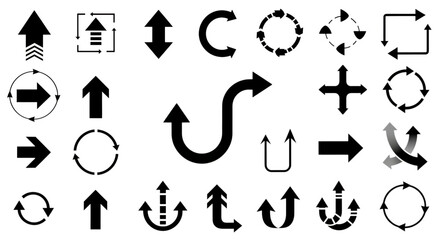 Set of Various Arrow Shapes and Directions on transparent background