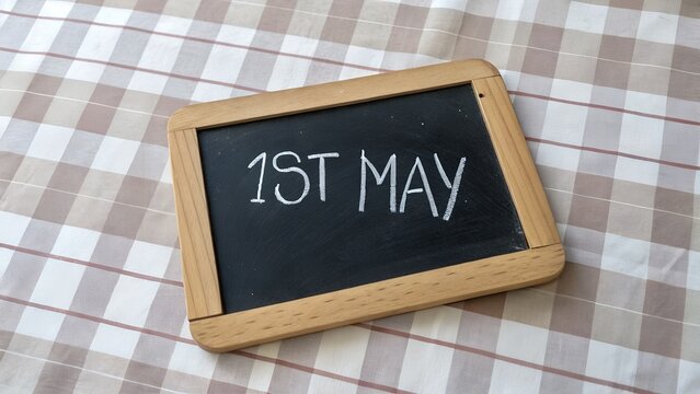 Chalkboard sign with 1st May handwritten text isolated on transparent background