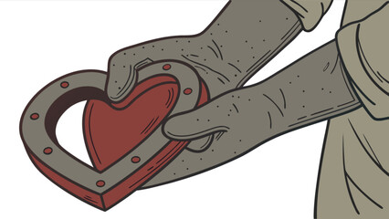 Heart lock held by hands vector illustration for love and security concept design graphic element art