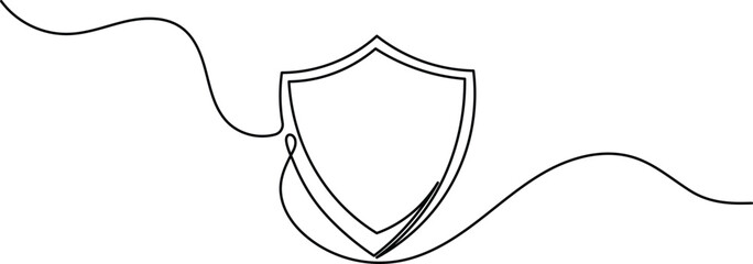 Continuous one line drawing of security shield with a padlock. Symbol for protection, privacy, and cybersecurity