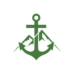 Creative green anchor icon with mountain peaks and arrow flukes.