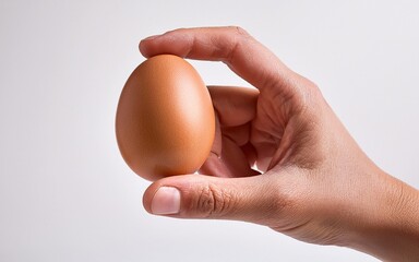 Hand holding an egg. Health concept, healthy proteins, on a white background.