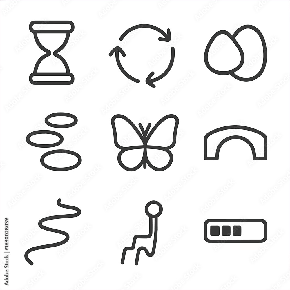 Aufkleber transition icons set. outline icon set of transition: hourglass, arrow cycle, morphing shapes, stepp