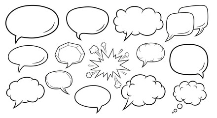 Hand Drawn Speech Bubbles and Thought Bubbles on transparent background