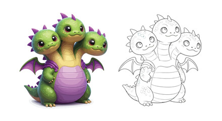 Obraz premium Cute Baby Hydra Cartoon Character Coloring Sheet for Children Mythical Creature