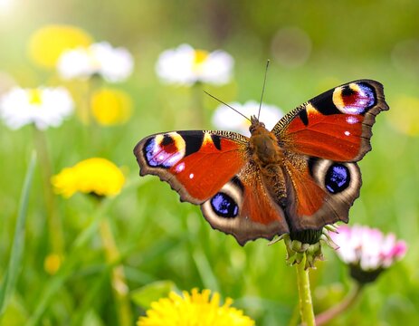 Fototapeta Butterfly on a flower in a field