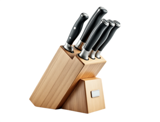 Modern kitchen knives wooden block isolated on a transparent background image