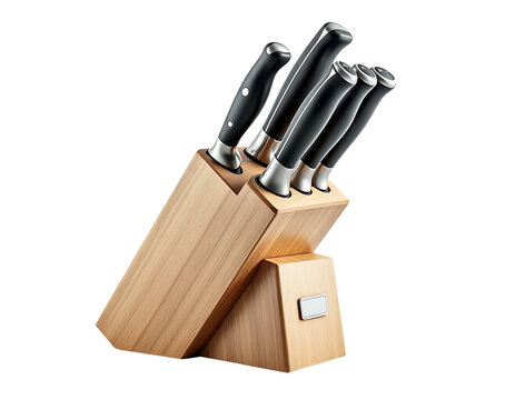 Modern kitchen knives wooden block isolated on a transparent background image - Powered by Adobe
