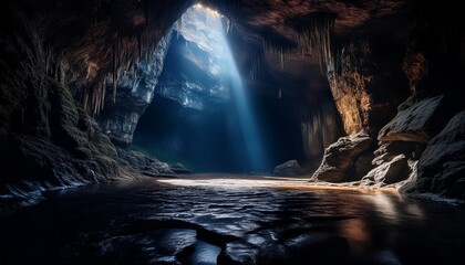 nocturnal cavern sanctuary where darkness weaves intricate patterns of shadow and stone eternal whispers echoing through rocky veins