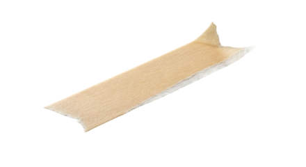 A torn piece of masking tape diagonally placed, realistic texture with curled edges, isolated on white background