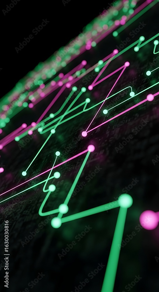 Poster abstract network connections and futuristic digital data flow on a dark background