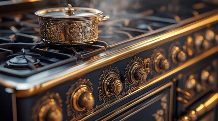 Vintage Gold and Black Ornate Kitchen Stove