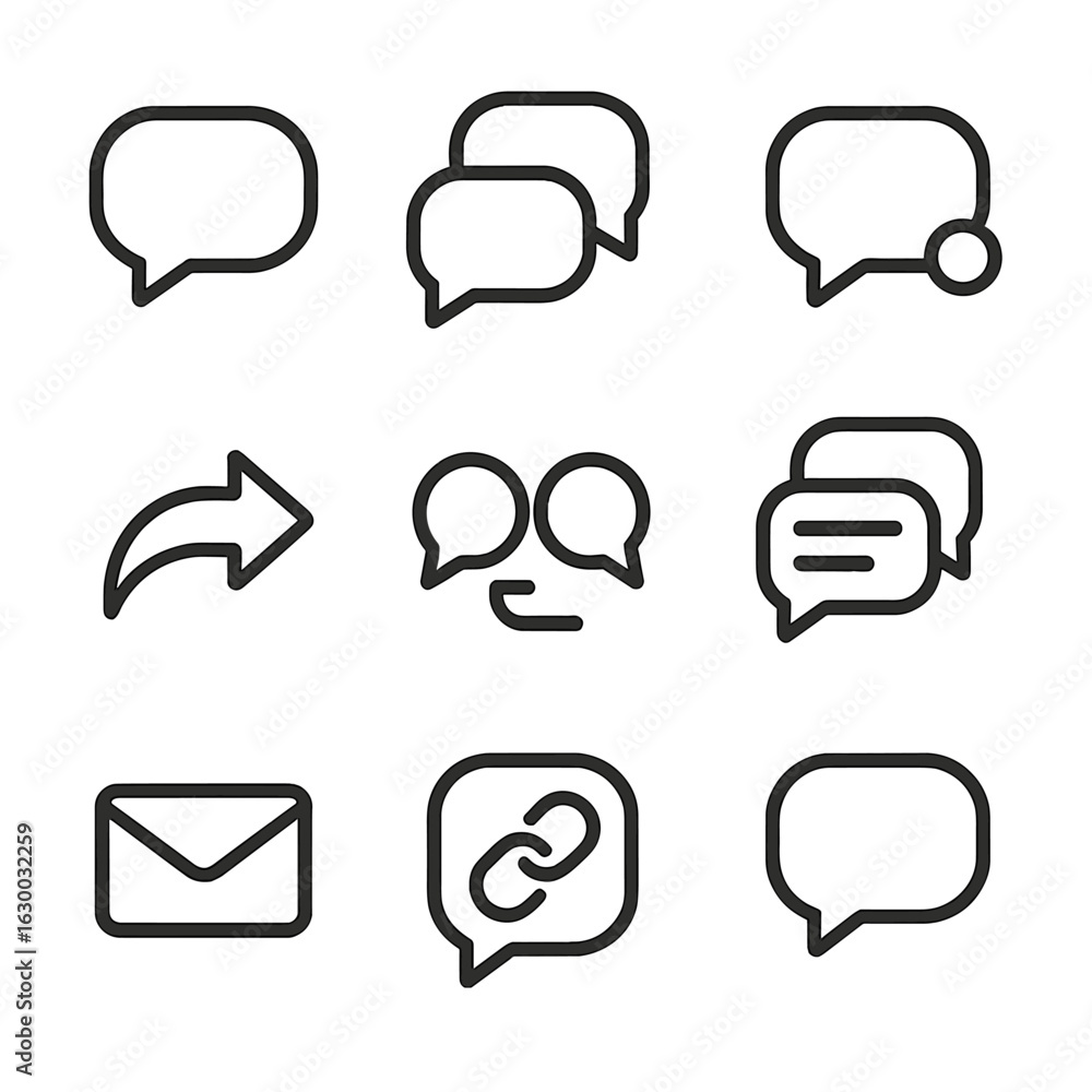 Poster digital communication icons. outline icon set of threads digital communication: message bubble, chat
