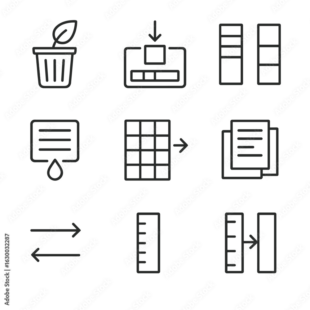 Aufkleber memory management icons. outline icon set of memory management concepts: garbage collection, memory 