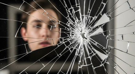 Shattered reflection a disturbing encounter in an urban setting personal portrait dark atmosphere close-up view