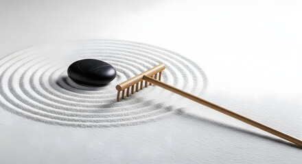 Zen garden raking patterns tranquil space still life minimalist design close-up serenity and focus
