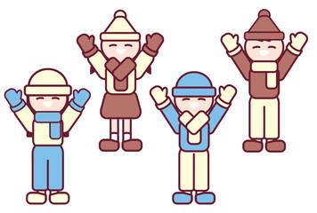 帽子やマフラーで防寒をする子供達