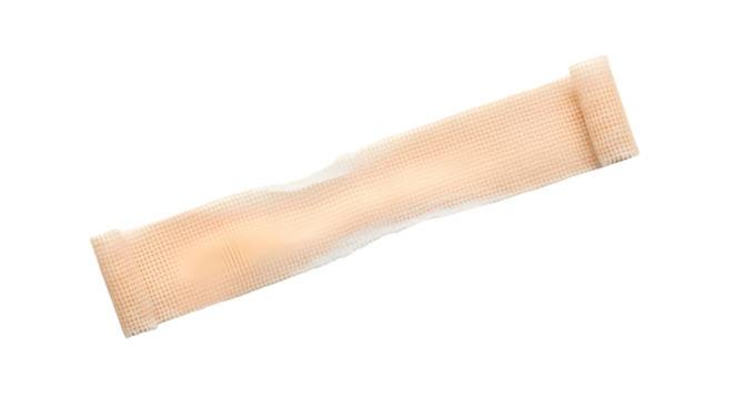 A torn piece of masking tape diagonally placed, realistic texture with curled edges, isolated on white background