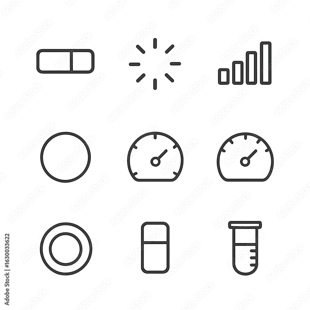 Poster minimalist icon grid. outline icon set of current indicators: progress bar, loading spinner, signal 
