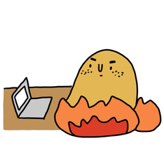 funny cartoon character works hard