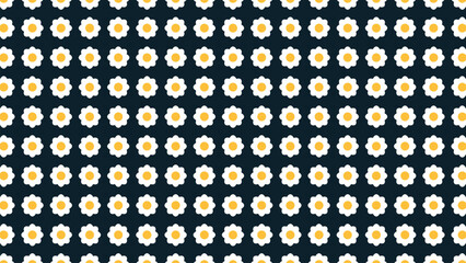 A seamless vector pattern featuring a dark blue background with a repeating floral motif of simple white daisies and yellow centers. This modern and playful design is great for fabric, digital paper