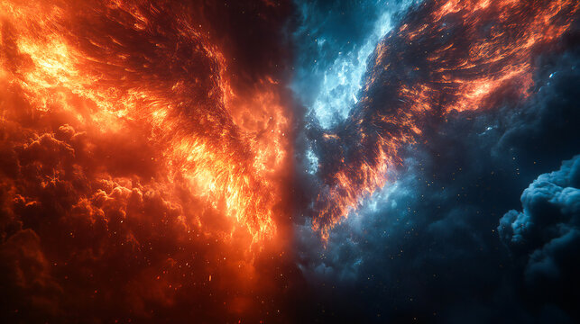 Epic versus wallpaper featuring the theme of heaven and hell, a dramatic contrast between good and evil, light and darkness.