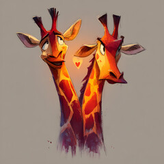 Two Giraffes Together with Heart Shape Glowing Between Them