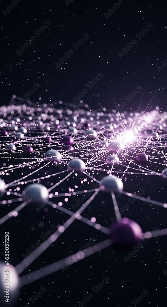 Poster abstract neural network structure with glowing connections in cosmic background