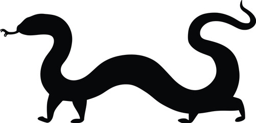 Fototapeta premium Vector art of silhouette of a snake with a long body crawling forward in a simple and elegant vector design