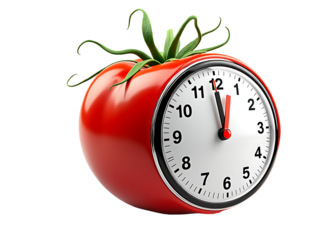 Red tomato kitchen timer with green stem isolated on a transparent background image