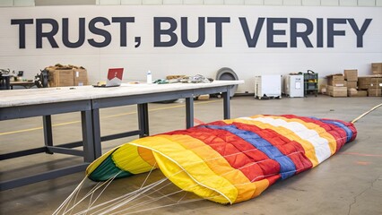 Colorful Parachute on Floor Beneath Motivational Wall Art Sign