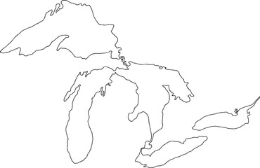 Great Lakes Outline Vector – Geographical Silhouette of the Great Lakes, North American Water Bodies Map, Digital Geography Element, Educational Resource, Regional Geography Illustration