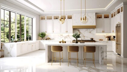 Luxurious Modern Kitchen with Gold Accents and Marble Countertops
