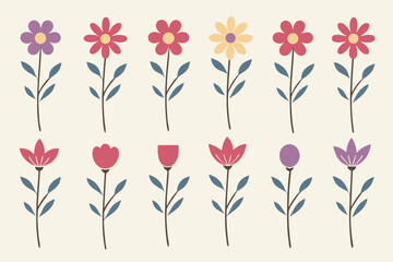 Collection of twenty stylized floral illustrations for design projects
