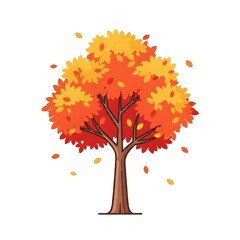 Fototapeta premium Autumn Tree Illustration with Falling Leaves in Warm Yellow and Orange Tones