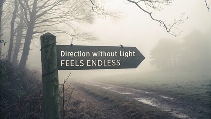 Direction Without Light Sign in a Misty Landscape, Sense of Mystery