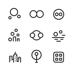 Night City Icon Set. Outline icon set of night city bokeh: streetlight circle, car headlight blur, neon sign glow, distant