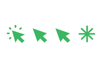 Row of six green cursor icons on white background